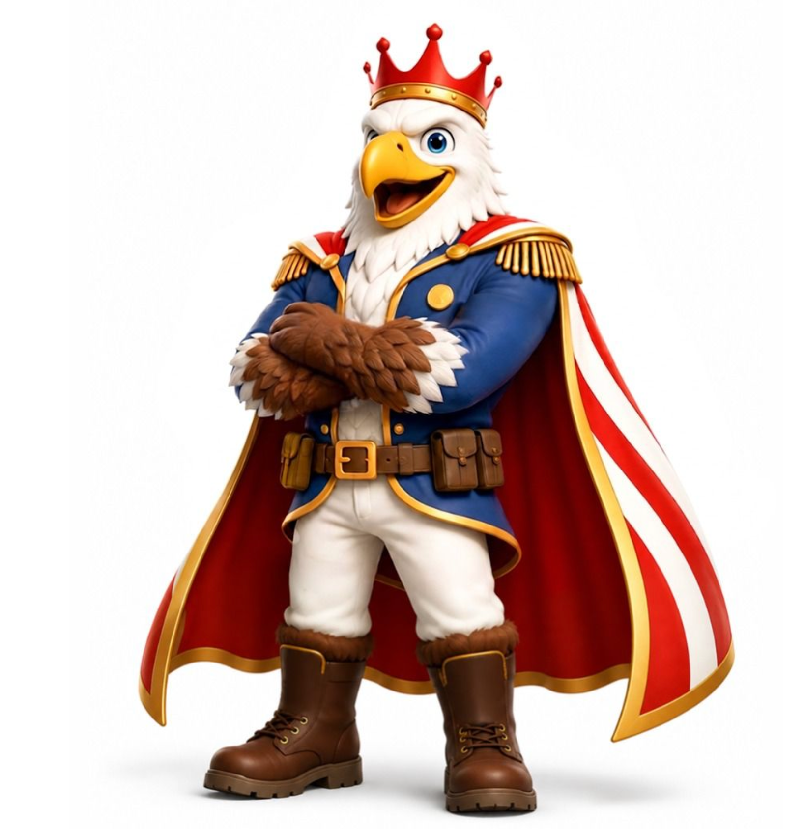 KingWins eagle mascot wearing a crown and royal uniform